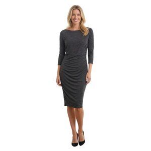 Lauren Ralph Lauren Designer Boat Neck 3/4 Sleeve Gray Draped Dress Size 6
